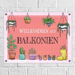 Willkommen auf Balkonien Metallschild in türkis
