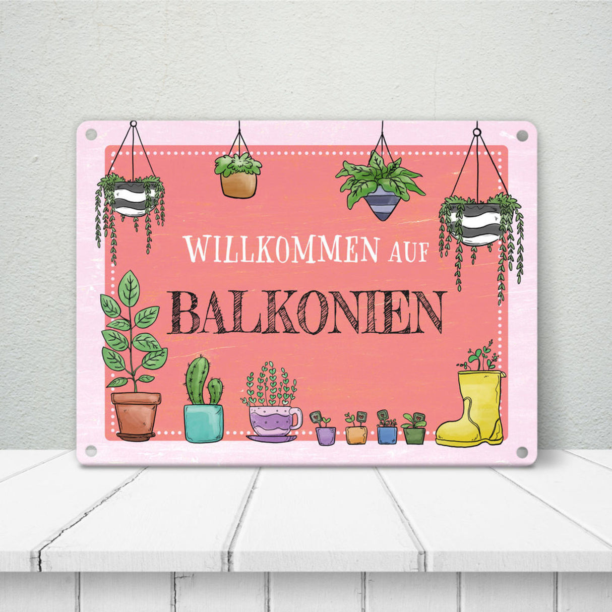 Willkommen auf Balkonien Metallschild in türkis