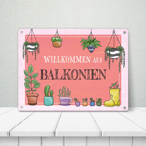 Willkommen auf Balkonien Metallschild in türkis