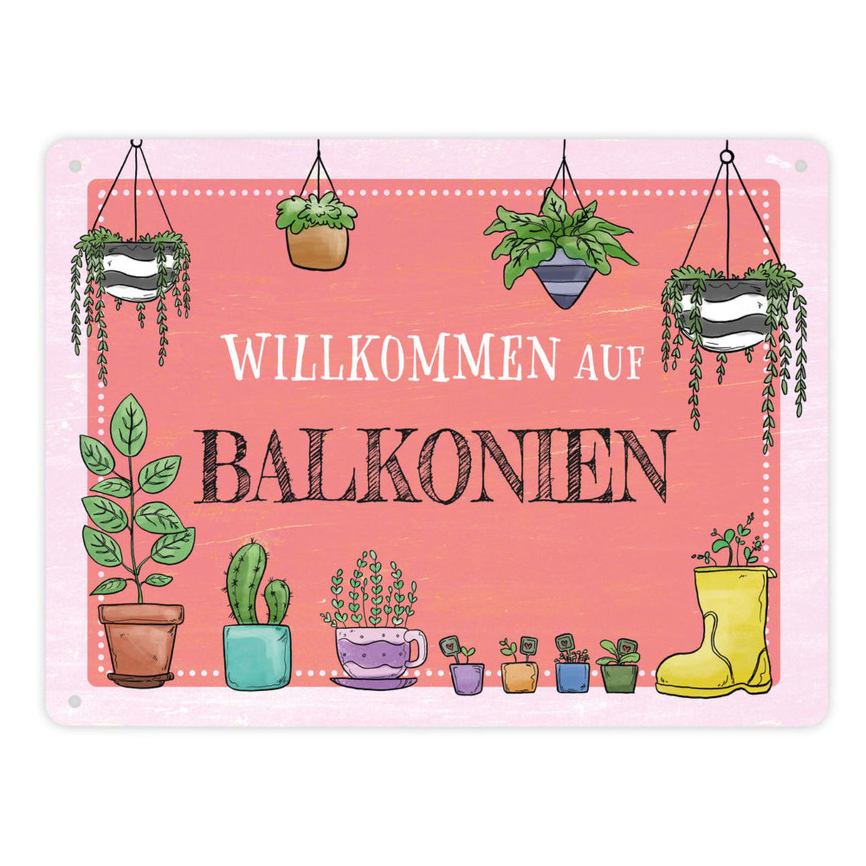 Willkommen auf Balkonien Metallschild in türkis