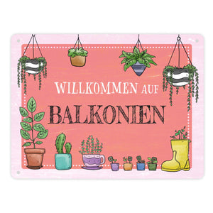Willkommen auf Balkonien Metallschild in türkis