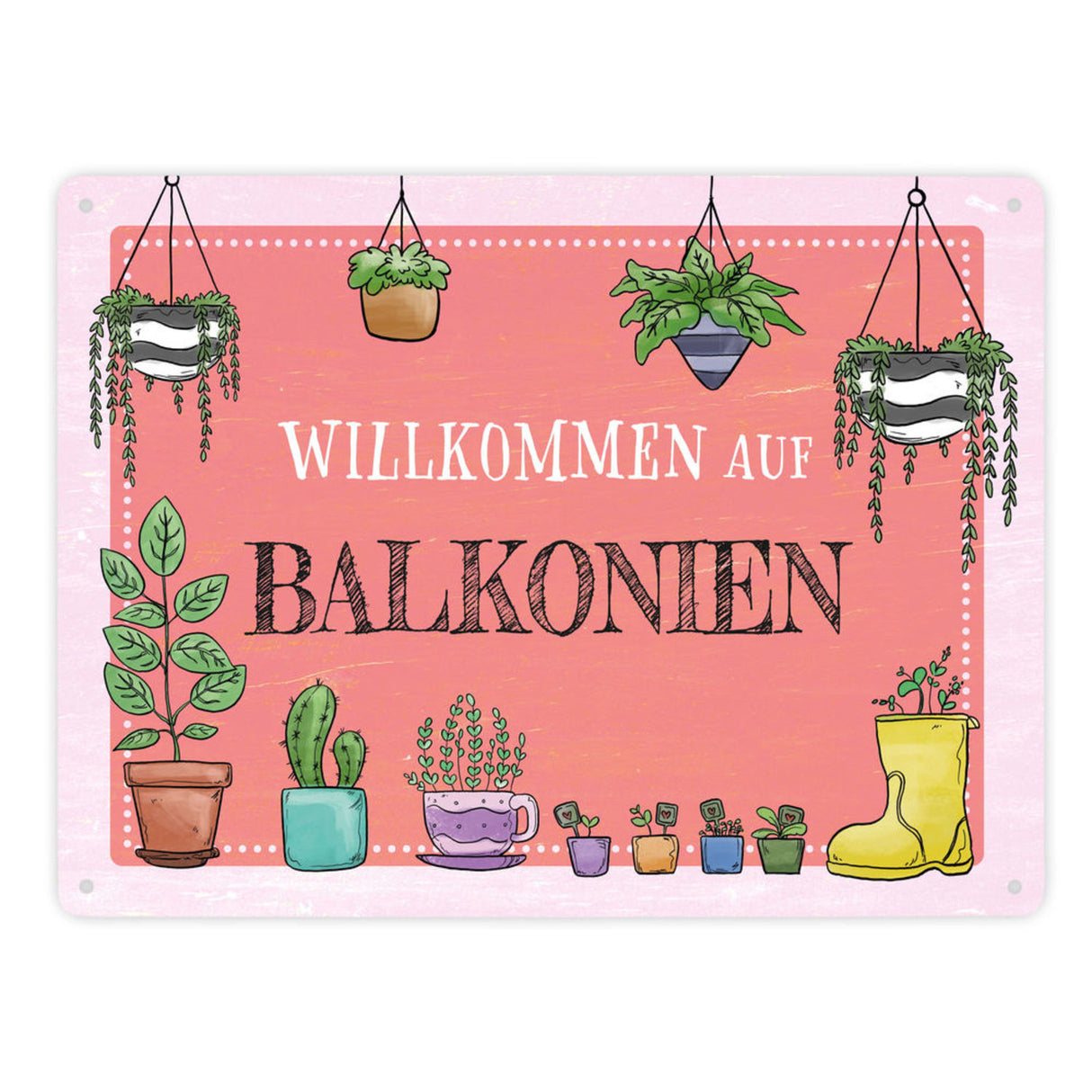 Willkommen auf Balkonien Metallschild in türkis