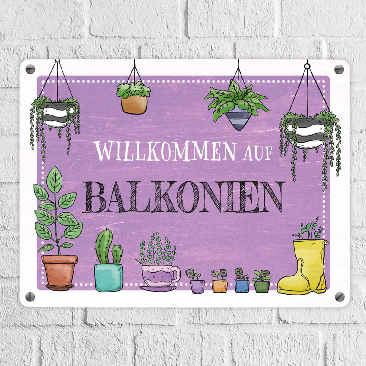 Willkommen auf Balkonien Metallschild in türkis