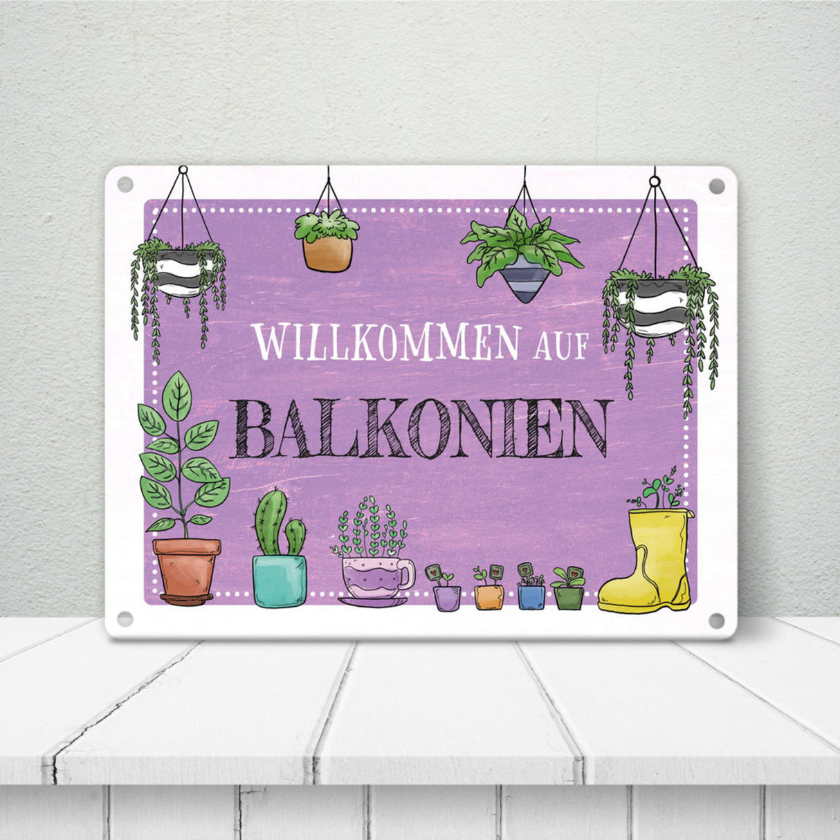 Willkommen auf Balkonien Metallschild in türkis
