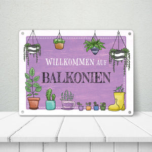 Willkommen auf Balkonien Metallschild in türkis