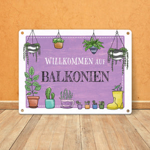 Willkommen auf Balkonien Metallschild in türkis