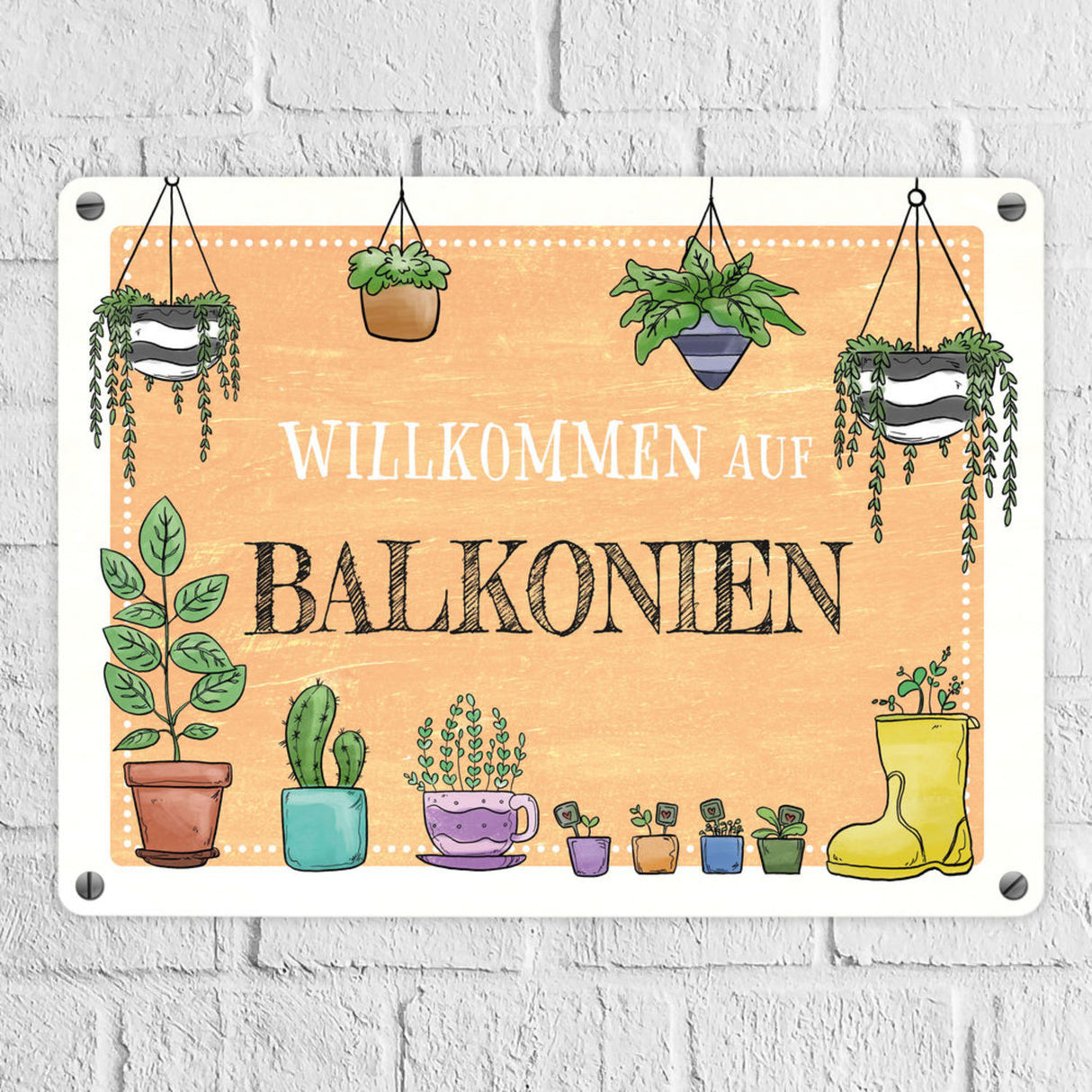 Willkommen auf Balkonien Metallschild in türkis