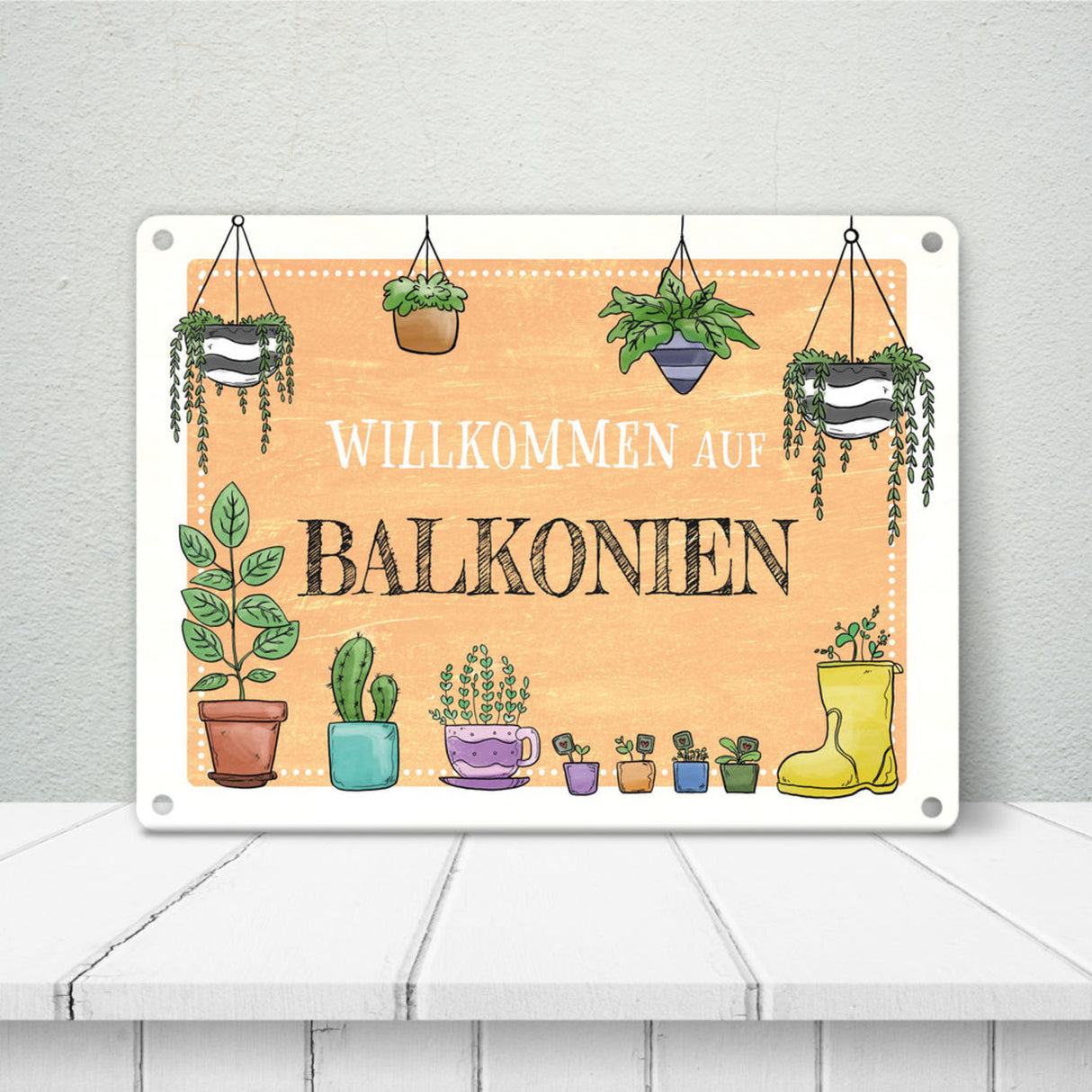 Willkommen auf Balkonien Metallschild in türkis