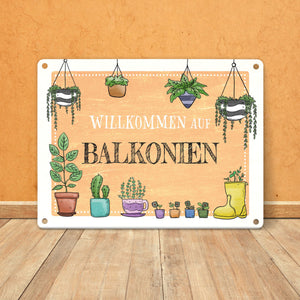 Willkommen auf Balkonien Metallschild in türkis