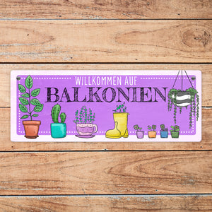 Willkommen auf Balkonien Metallschild in türkis