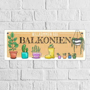 Willkommen auf Balkonien Metallschild in türkis
