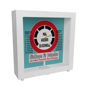 Zu schnell gefahren Bußgeld Spardose mit Straßenschild Motiv