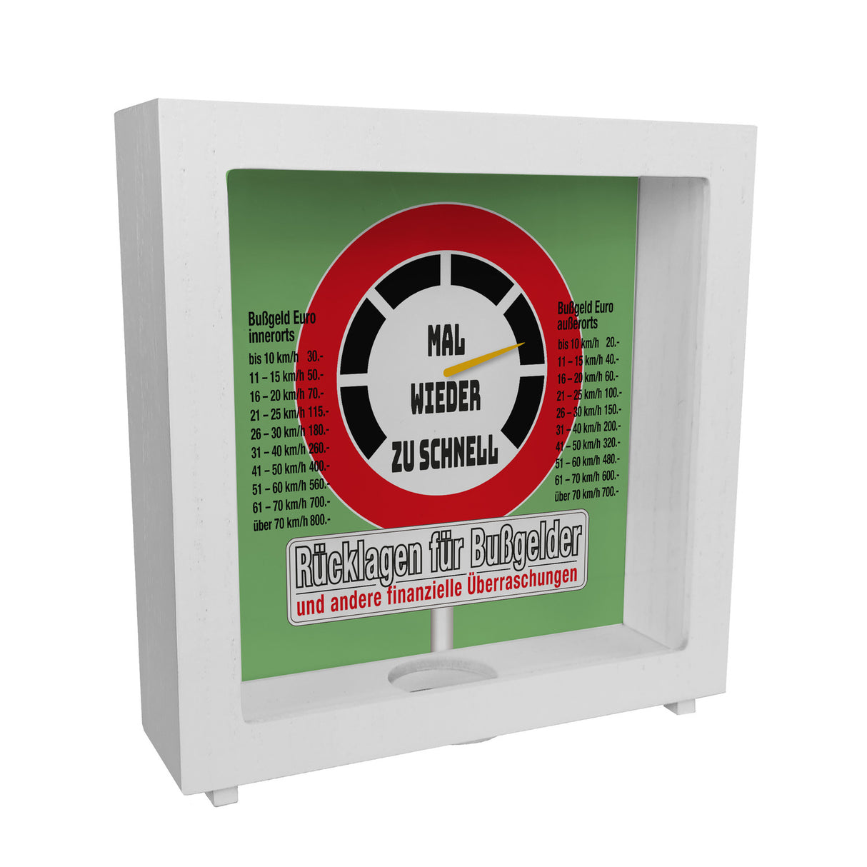 Zu schnell gefahren Bußgeld Spardose mit Straßenschild Motiv