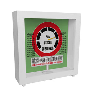 Zu schnell gefahren Bußgeld Spardose mit Straßenschild Motiv