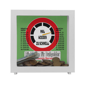 Zu schnell gefahren Bußgeld Spardose mit Straßenschild Motiv