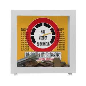 Zu schnell gefahren Bußgeld Spardose mit Straßenschild Motiv