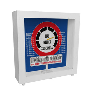 Zu schnell gefahren Bußgeld Spardose mit Straßenschild Motiv