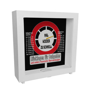 Zu schnell gefahren Bußgeld Spardose mit Straßenschild Motiv