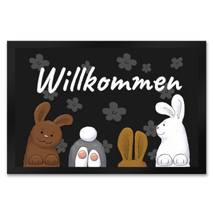 Willkommen Fußmatte mit lustigem Hasen-Motiv
