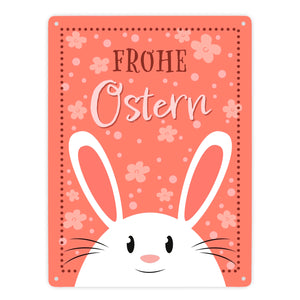 Frohe Ostern Metallschild mit niedlichem Osterhasen