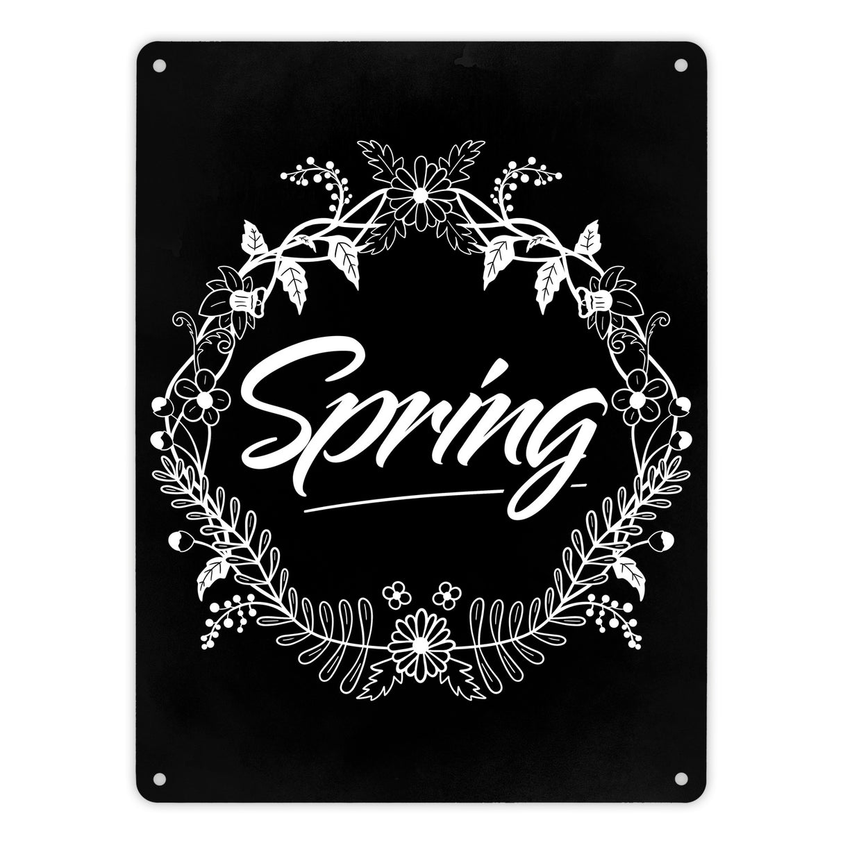 Spring - Frühling Metallschild mit Blumenkranz