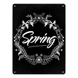 Spring - Frühling Metallschild mit Blumenkranz