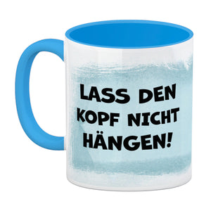 Lass den Kopf nicht hängen aufmunternde Kaffeetasse mit lustigem Hasen
