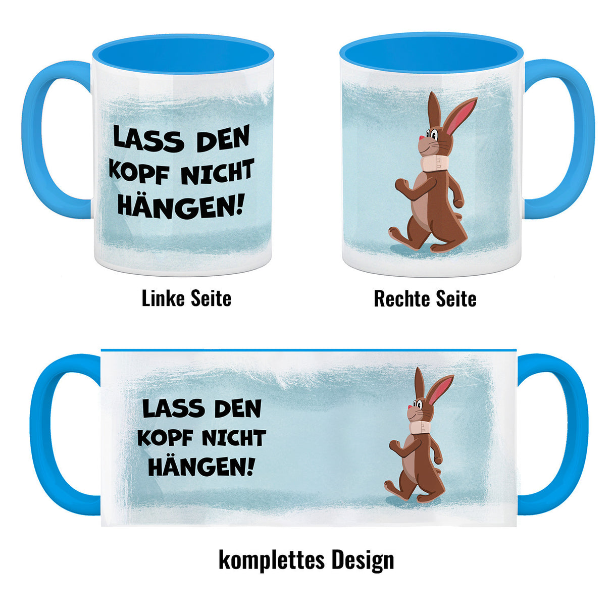 Lass den Kopf nicht hängen aufmunternde Kaffeetasse mit lustigem Hasen