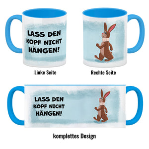 Lass den Kopf nicht hängen aufmunternde Kaffeetasse mit lustigem Hasen