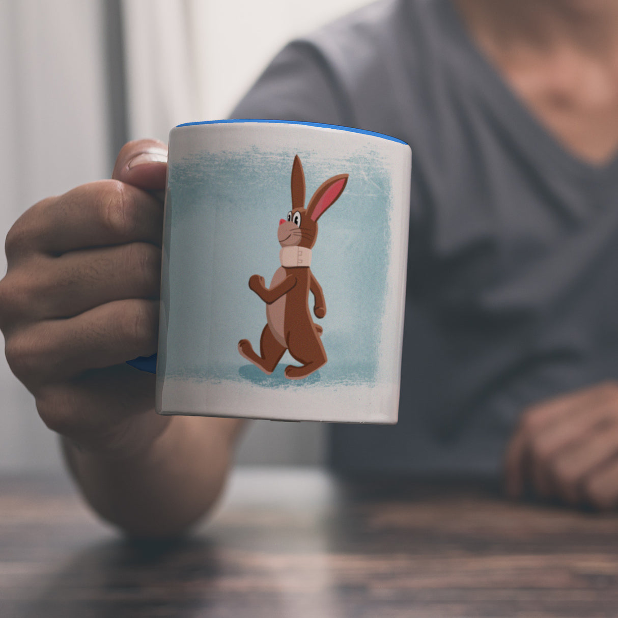 Lass den Kopf nicht hängen aufmunternde Kaffeetasse mit lustigem Hasen