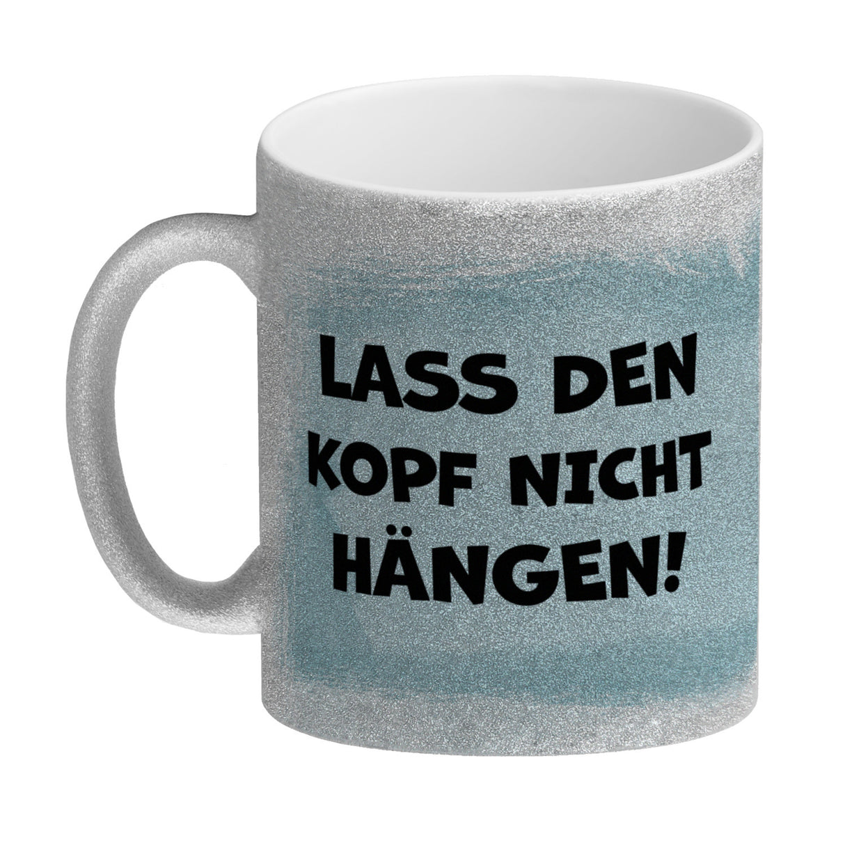 Lass den Kopf nicht hängen aufmunternde Kaffeetasse mit lustigem Hasen