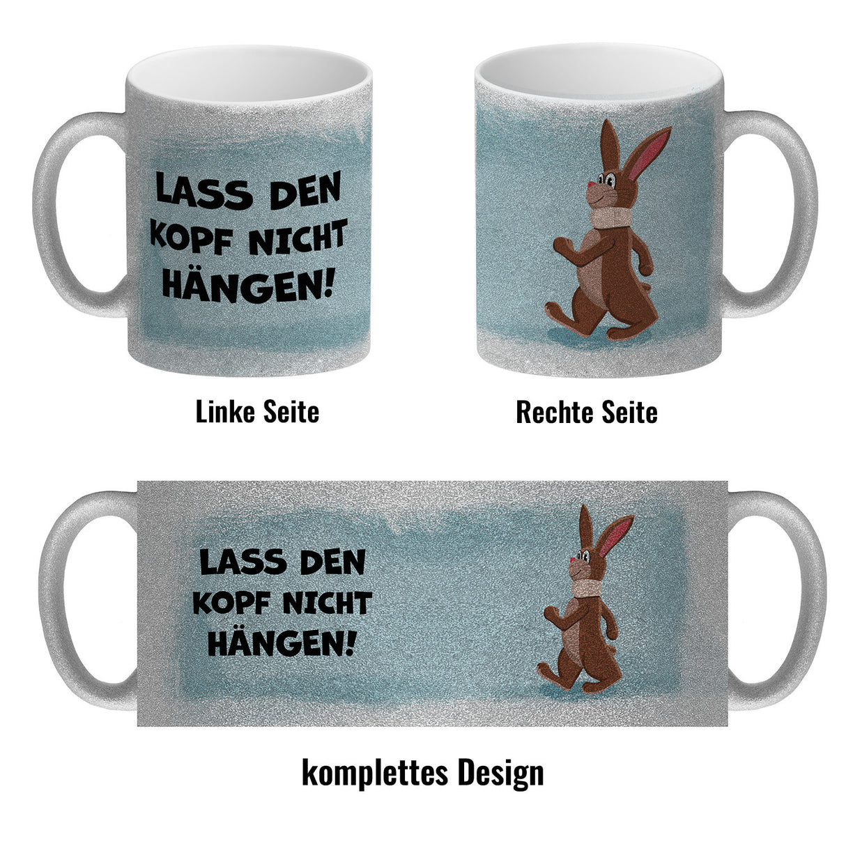 Lass den Kopf nicht hängen aufmunternde Kaffeetasse mit lustigem Hasen