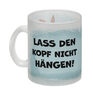 Lass den Kopf nicht hängen aufmunternde Kaffeetasse mit lustigem Hasen