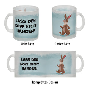 Lass den Kopf nicht hängen aufmunternde Kaffeetasse mit lustigem Hasen