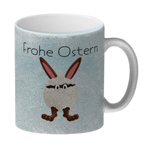 Frohe Ostern Kaffeebecher mit lustigem Osterhasen in Eierschale