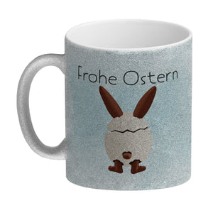 Frohe Ostern Kaffeebecher mit lustigem Osterhasen in Eierschale