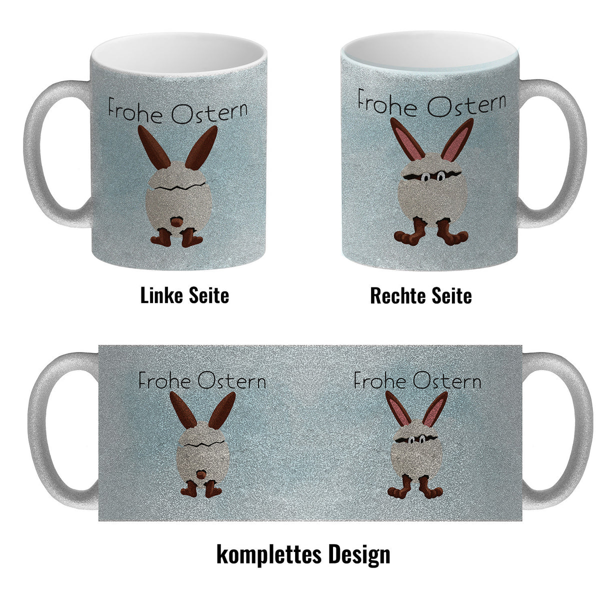 Frohe Ostern Kaffeebecher mit lustigem Osterhasen in Eierschale