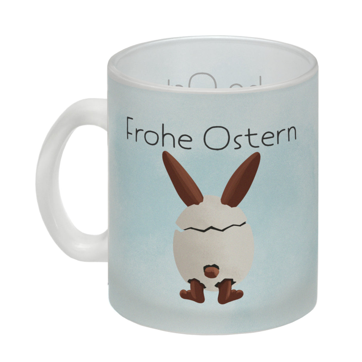 Frohe Ostern Kaffeebecher mit lustigem Osterhasen in Eierschale