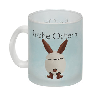Frohe Ostern Kaffeebecher mit lustigem Osterhasen in Eierschale