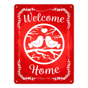 Welcome Home mit niedlichen Vögeln Metallschild