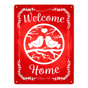 Welcome Home mit niedlichen Vögeln Metallschild