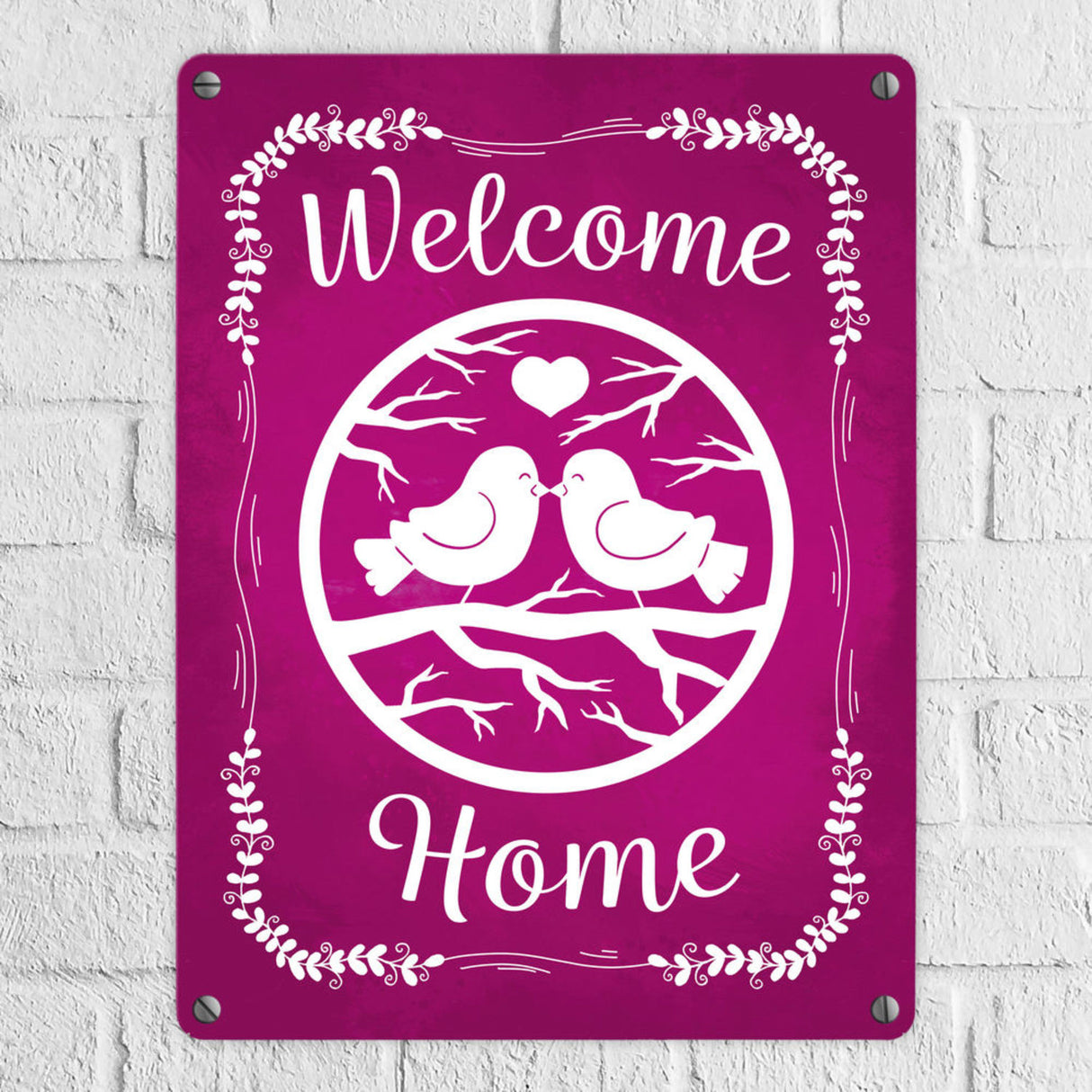 Welcome Home mit niedlichen Vögeln Metallschild