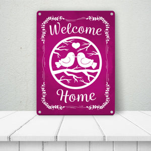 Welcome Home mit niedlichen Vögeln Metallschild