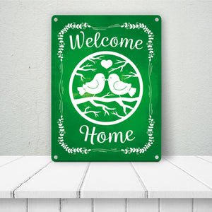 Welcome Home mit niedlichen Vögeln Metallschild