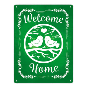 Welcome Home mit niedlichen Vögeln Metallschild