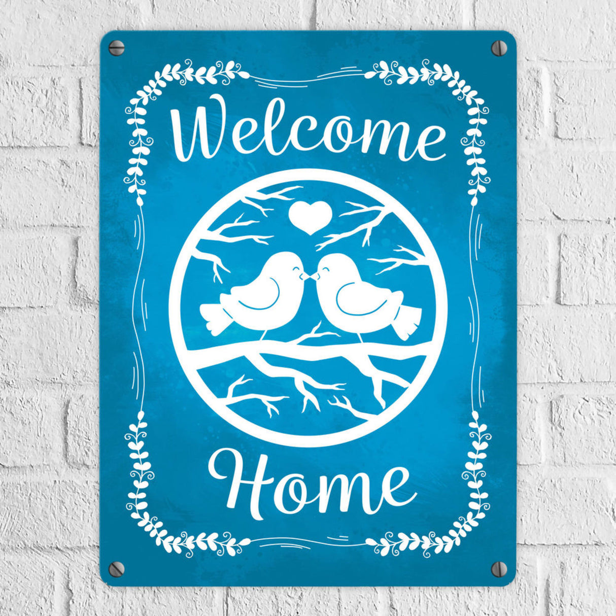 Welcome Home mit niedlichen Vögeln Metallschild