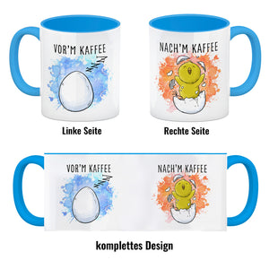 Vor'm Kaffee - nach'm Kaffee Kaffeebecher mit süßem Küken im Ei