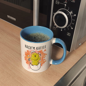 Vor'm Kaffee - nach'm Kaffee Kaffeebecher mit süßem Küken im Ei