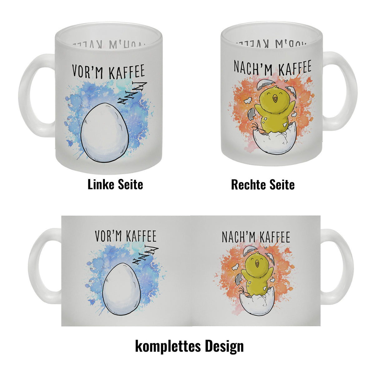 Vor'm Kaffee - nach'm Kaffee Kaffeebecher mit süßem Küken im Ei