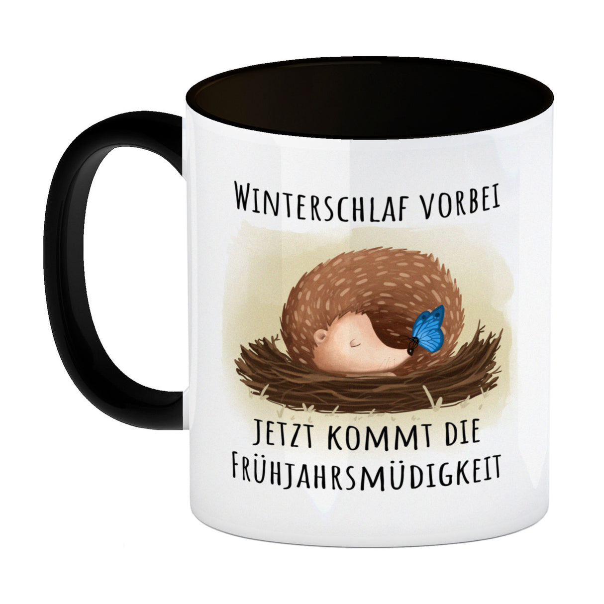 Winterschlaf vorbei jetzt kommt die Frühjahrsmüdigkeit Igel Kaffeebecher